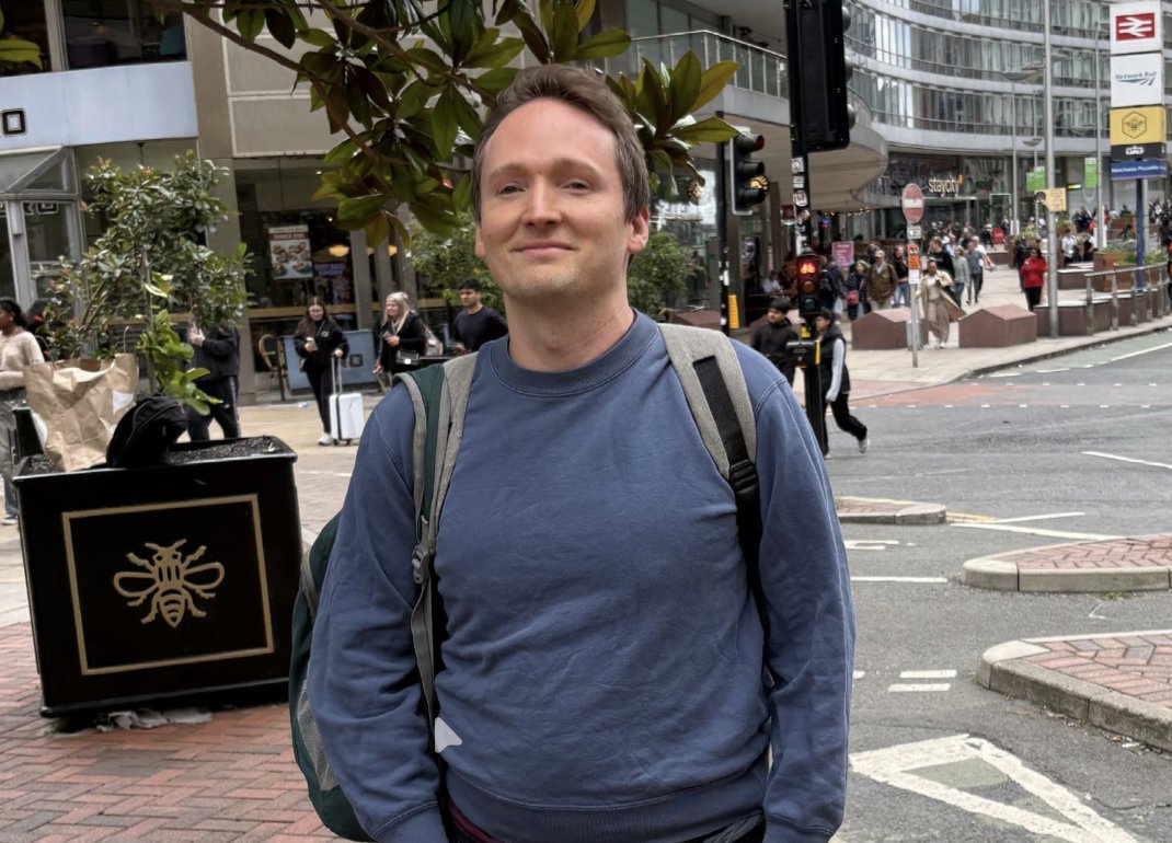 Sebastian Bond, operator of Tattle Life, photographed in Manchester city centre